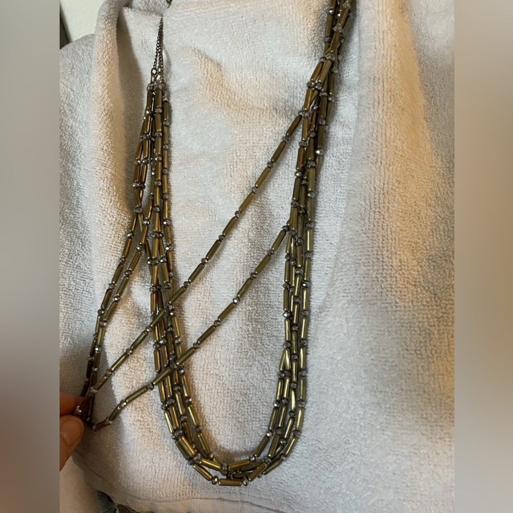 Chico’s Sparkle Long Beaded And Faux Diamond Layered Necklace
